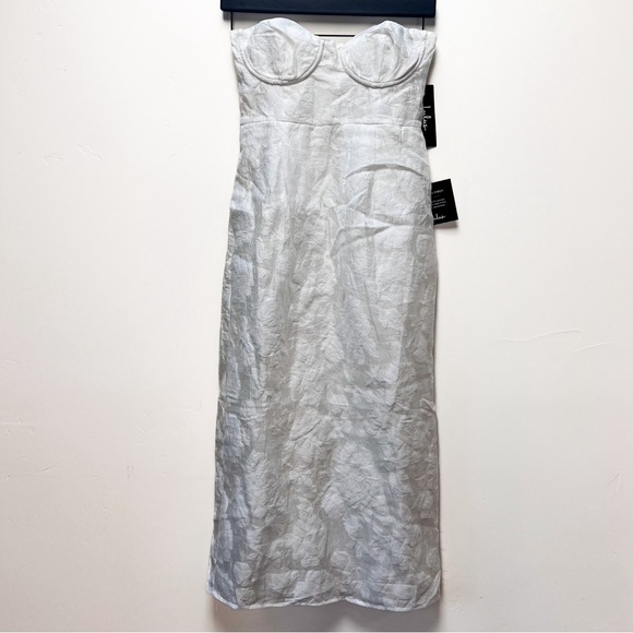 Lulus From this Day White Floral Jacquard Strapless Midi Dress Size Small - Picture 3 of 13